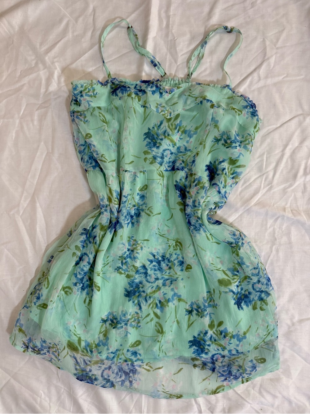 Abercrombie & Fitch Mint Green Floral Spaghetti-Strap Dress